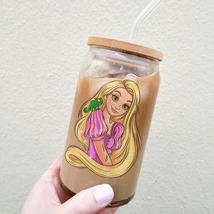 Disney Princess Rapunzel 16oz can glass with bamboo lid & straw